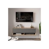 Mueble Mesa TV Moderno con 1 Puerta y Estantes en Melamina Color Antracita y Cambria - 100x31.5x29.6cm