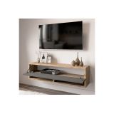 Mueble Mesa TV Moderno con 1 Puerta y Estantes en Melamina Color Antracita y Cambria - 100x31.5x29.6cm