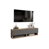 Mueble Mesa TV Moderno con 1 Puerta y Estantes en Melamina Color Antracita y Cambria - 100x31.5x29.6cm