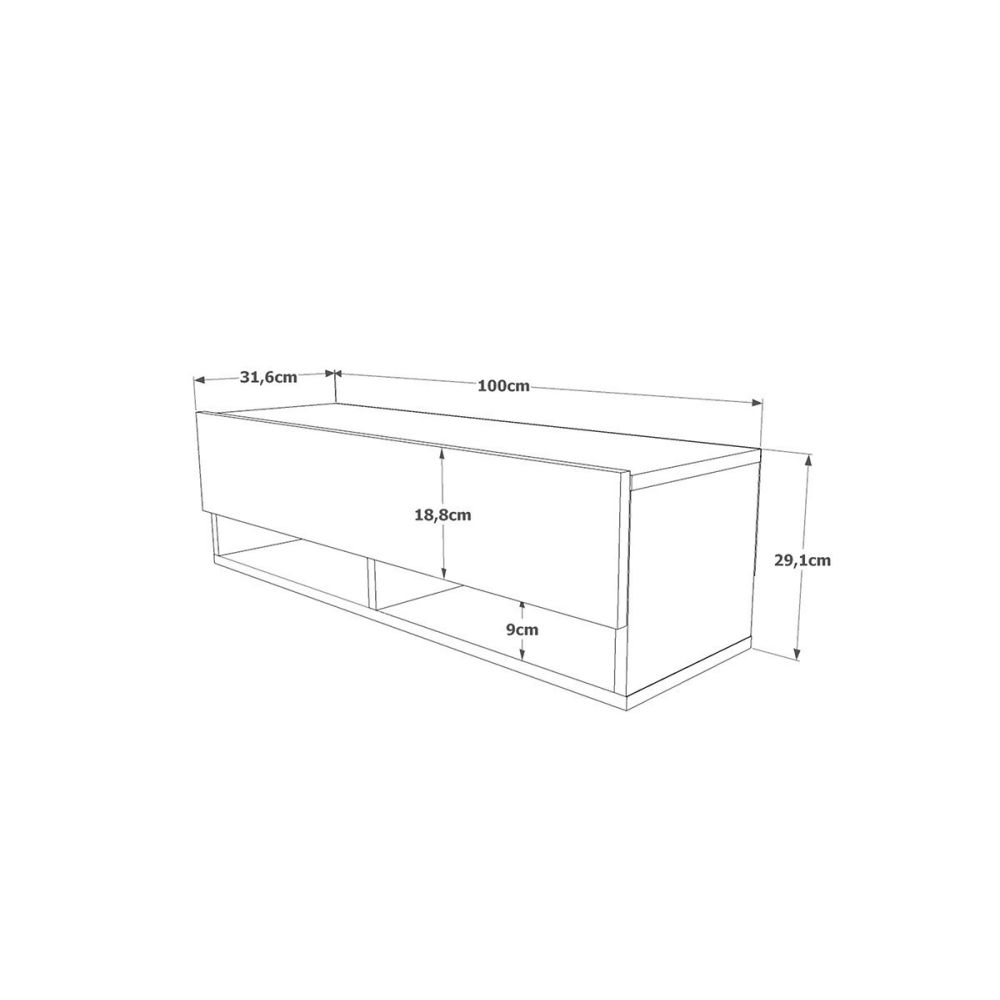 Mueble Mesa TV Moderno con 1 Puerta y Estantes en Melamina Color Antracita y Cambria - 100x31.5x29.6cm
