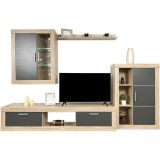Mueble de salón y TV Moderno con Leds Color Cambria, cambria y grafito módulo de comedor