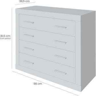 Meyvaser - Cómoda con 4 Cajones, Sinfonier, Color Cambria y Blanco, Medidas: 60 cm (An) x 81.5 cm (Al) x 39.5 cm (Fo)