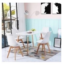 Juego de Comedor Estilo Nórdico: Mesa 100 cm + 4 Sillas Blancas 48 cm x 54 cm x 84 cm – Ideal para Decorar tu Hogar o Café