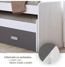 Cama Nido Juvenil Doble con Cajones de Almacenaje – Blanco Veteado y Grafito, 198.4 cm Largo x 98 cm Ancho x 72 cm Alto