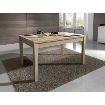 Mesa Comedor, Mesa de salón Extensible, Acabado en Color Cambria y Cristal, Medidas: 140-180 cm (Lar) x 90 cm (Anc) x 75 cm (Al)