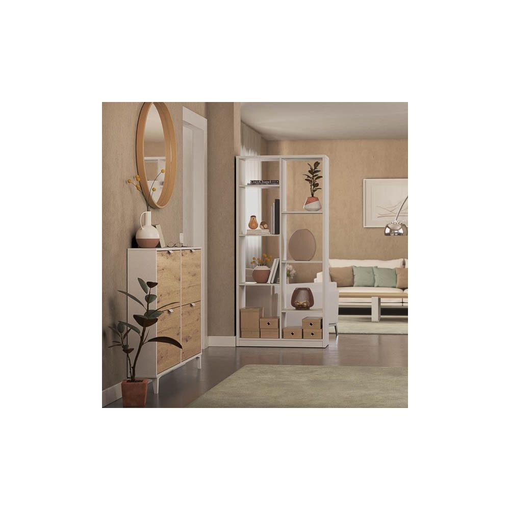 Estantería Alta Salón, Librería, Color Blanco, 180 cm (Alto)