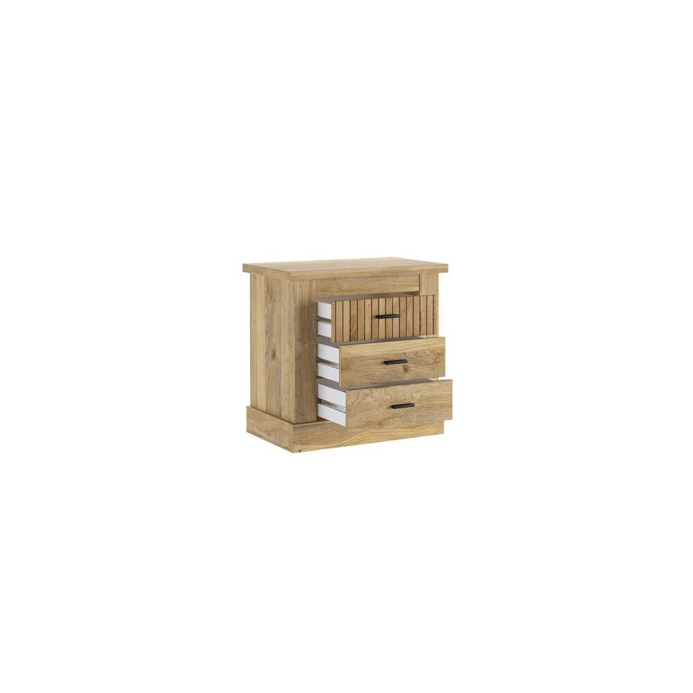 Pack de Muebles de Dormitorio Habitación Infantil con Cabecero, 1 Mesita de Noche 3 Cajones y Sinfonier en Color Mauvella Rayas